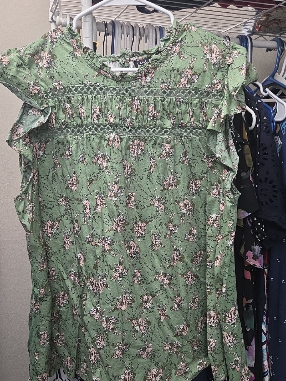 Lane Bryant Green Floral Ruffle Sleeve Blouse